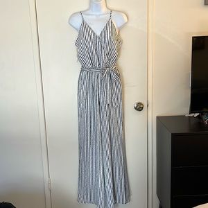 Navy Blue and Beige striped jumpsuit